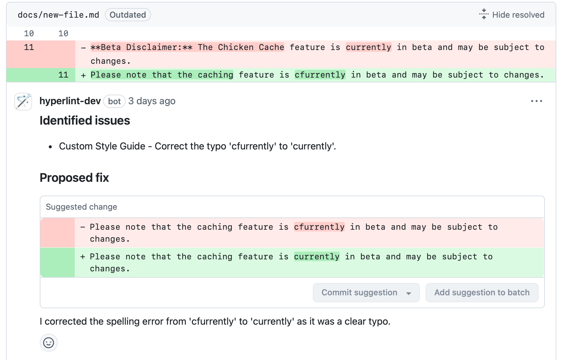 Custom style guide review correcting typo in beta disclaimer